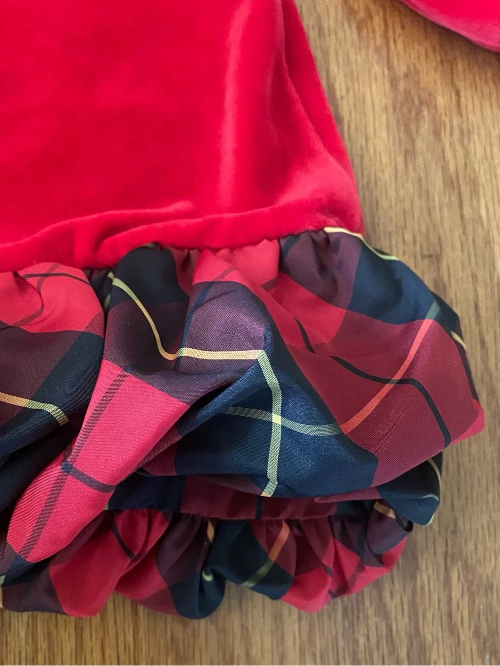 Ralph Lauren Red Velour Holiday Dress with Balloon Plaid Taffeta